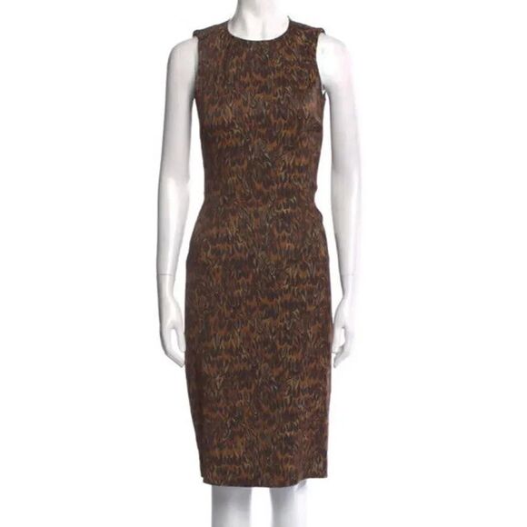 Michael Kors Dresses & Skirts - Brown Michael Kors Collection Feather Print Midi Dress Women’s Size 2 Made Italy
